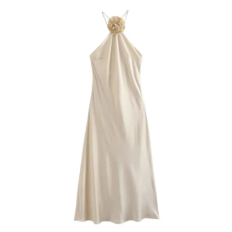 Flower Satin Long Dress