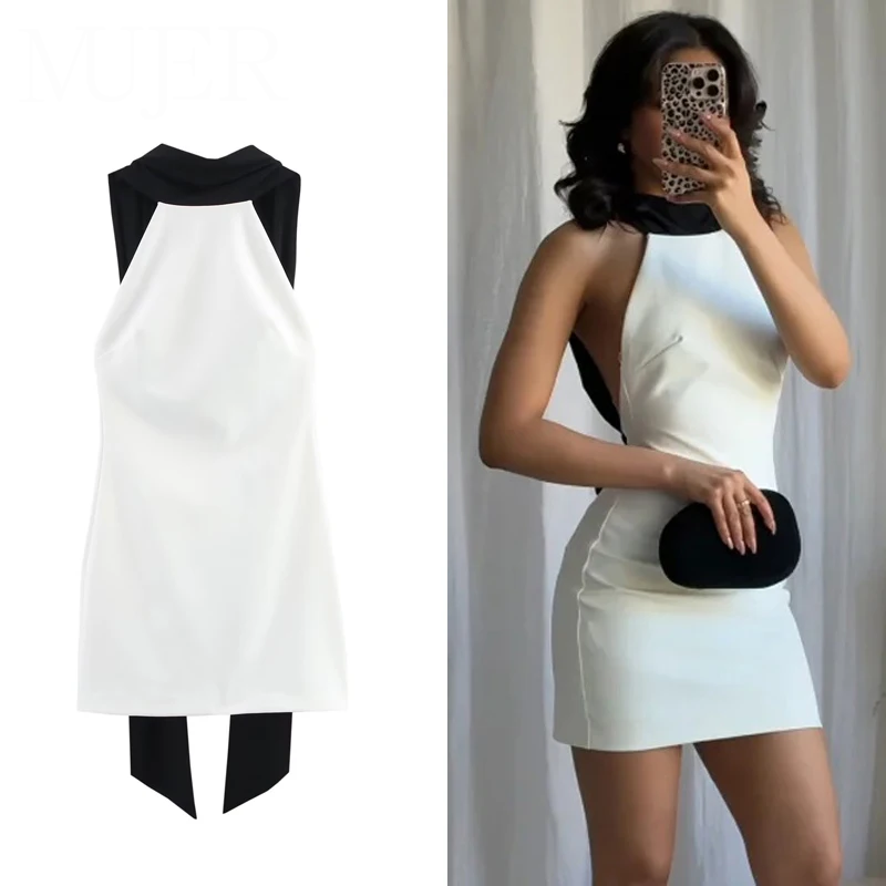 Black & White Backless Short Dress