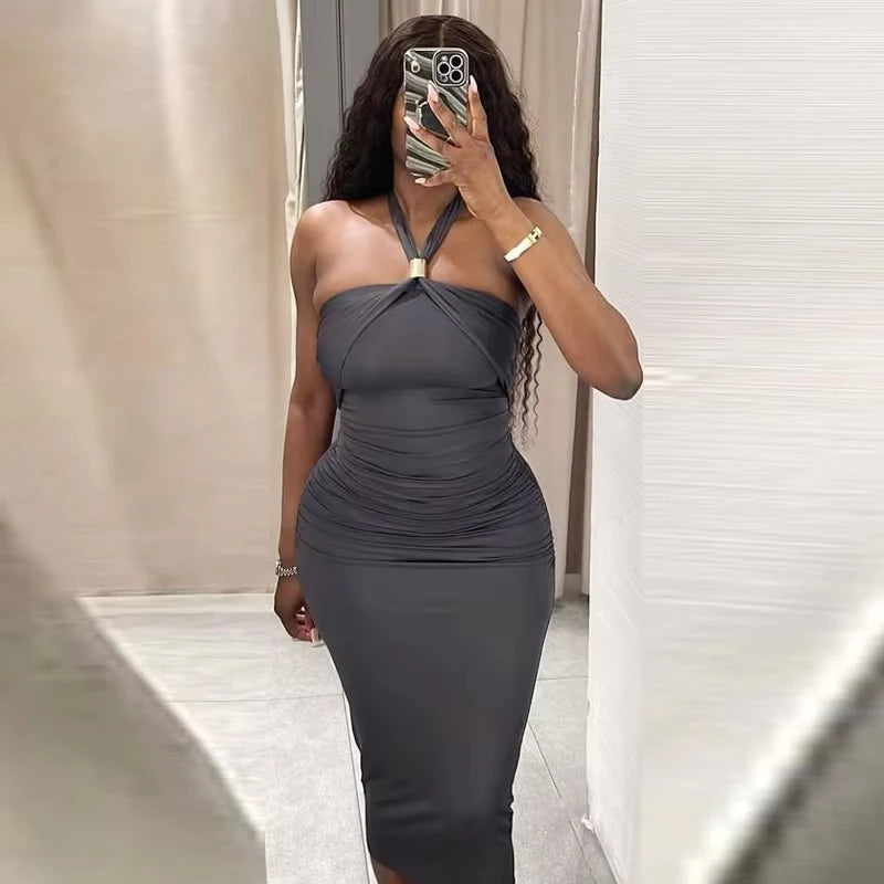 MUJER Halter Ruched Dress