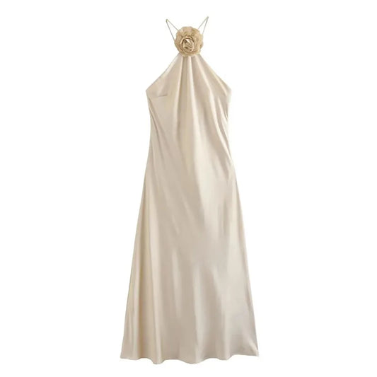 Flower Satin Long Dress