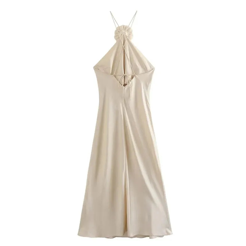 Flower Satin Long Dress